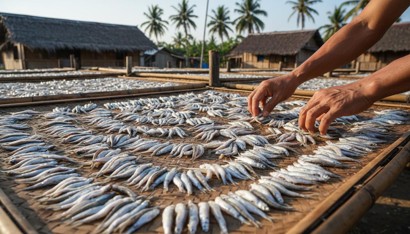 Proses pengeringan teri tradisional
